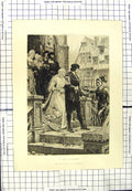 Original Old Antique Print Blair Leighton Scene Man Wedding Call Arms Siers