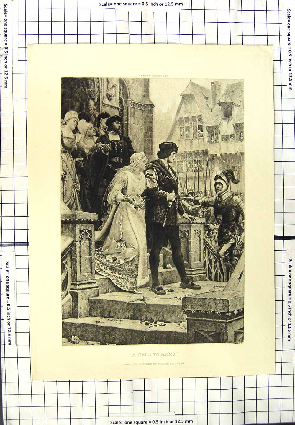 Original Old Antique Print Blair Leighton Scene Man Wedding Call Arms Siers