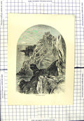 Original Old Antique Print View Penolver Point Rocks Cliffs Sea 20th Century