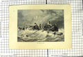 Original Old Antique Print Scene Beachy Haed Fishing Boat Wreck