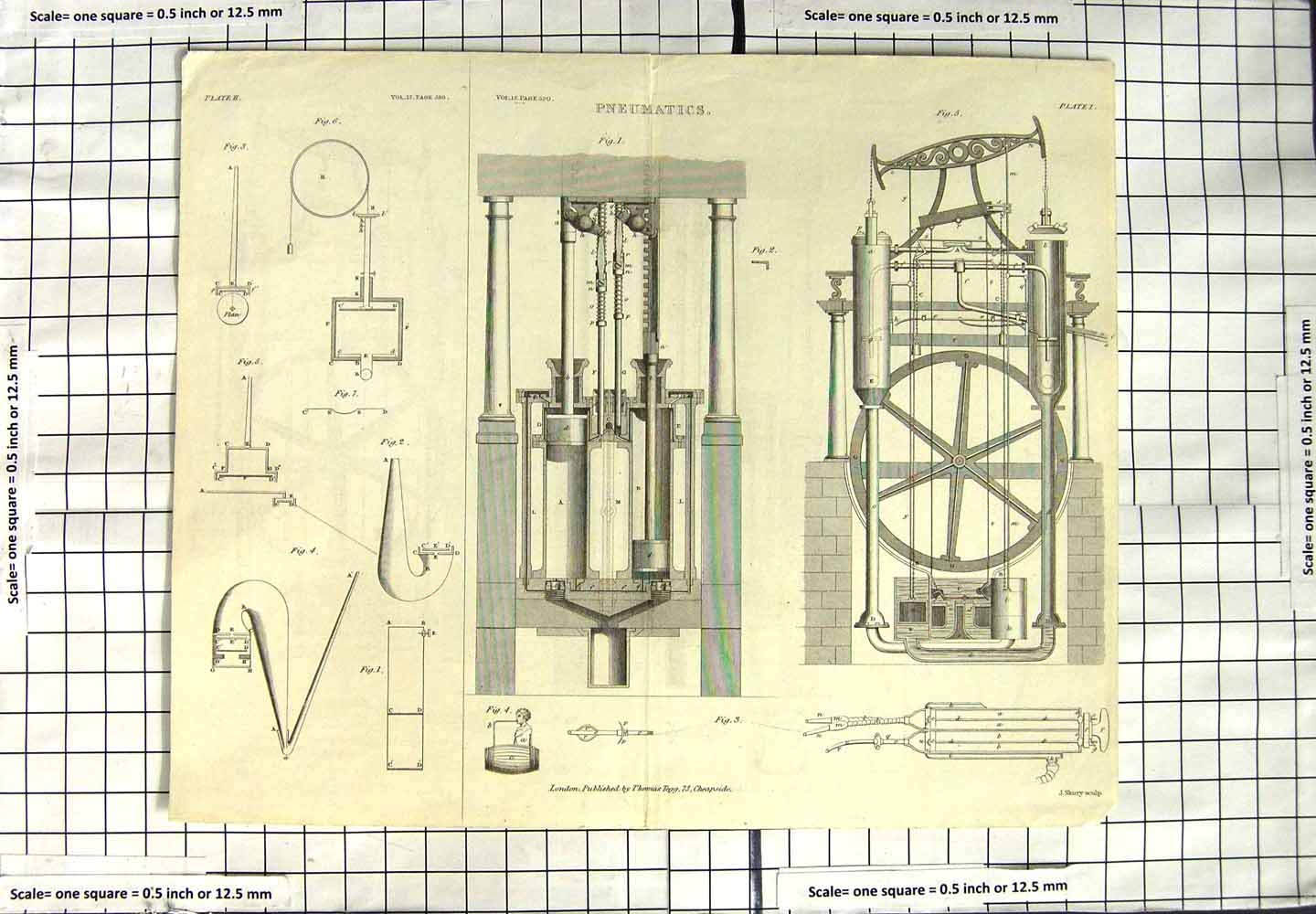 Original Old Antique Print Thomas Tegg Pneumatics Instruments