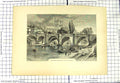 Original Old Antique Print Hereford Cathedral Wye Bridge River Architecture