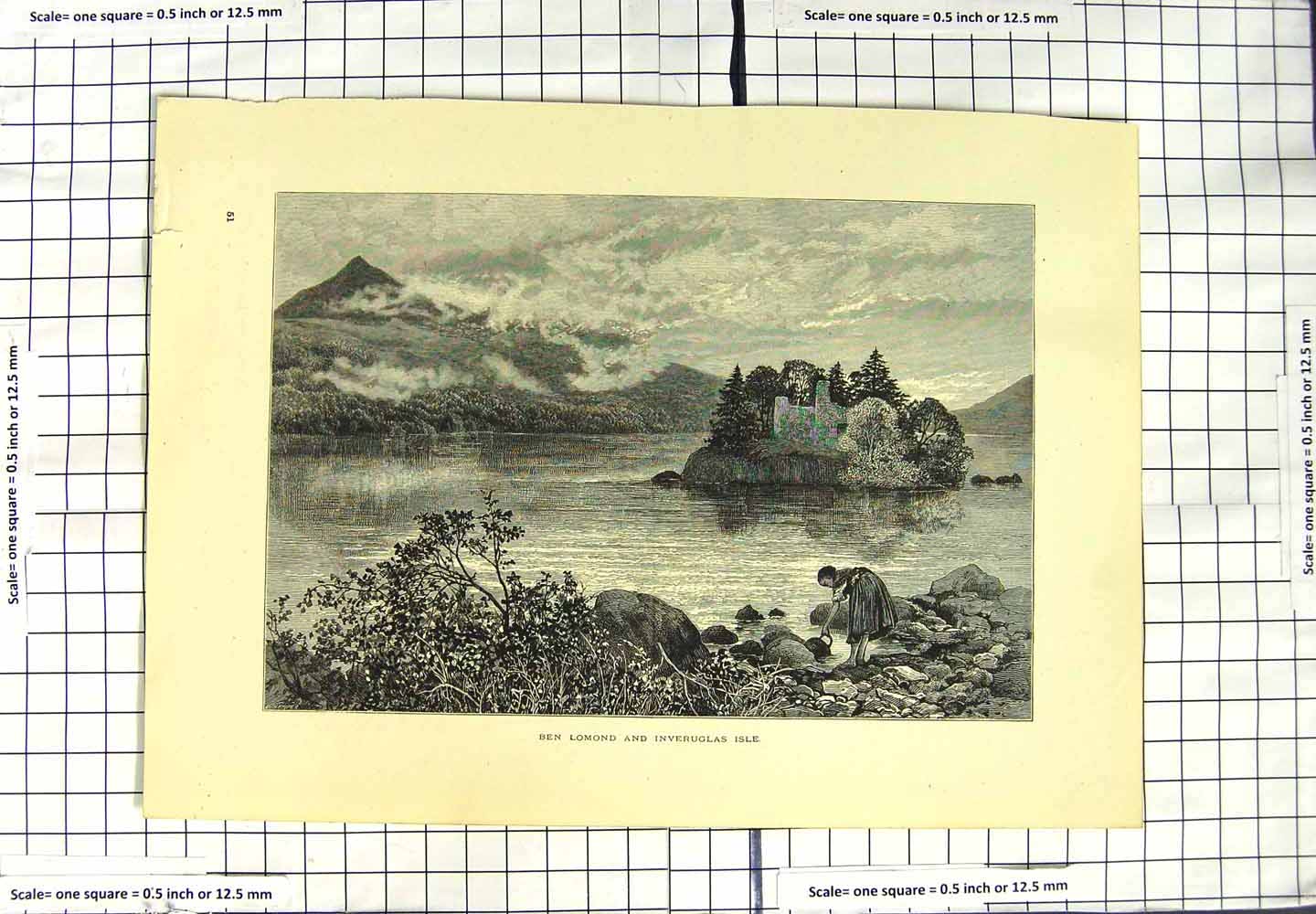 Original Old Antique Print Ben Lomond Inveruglas Isle Scotland