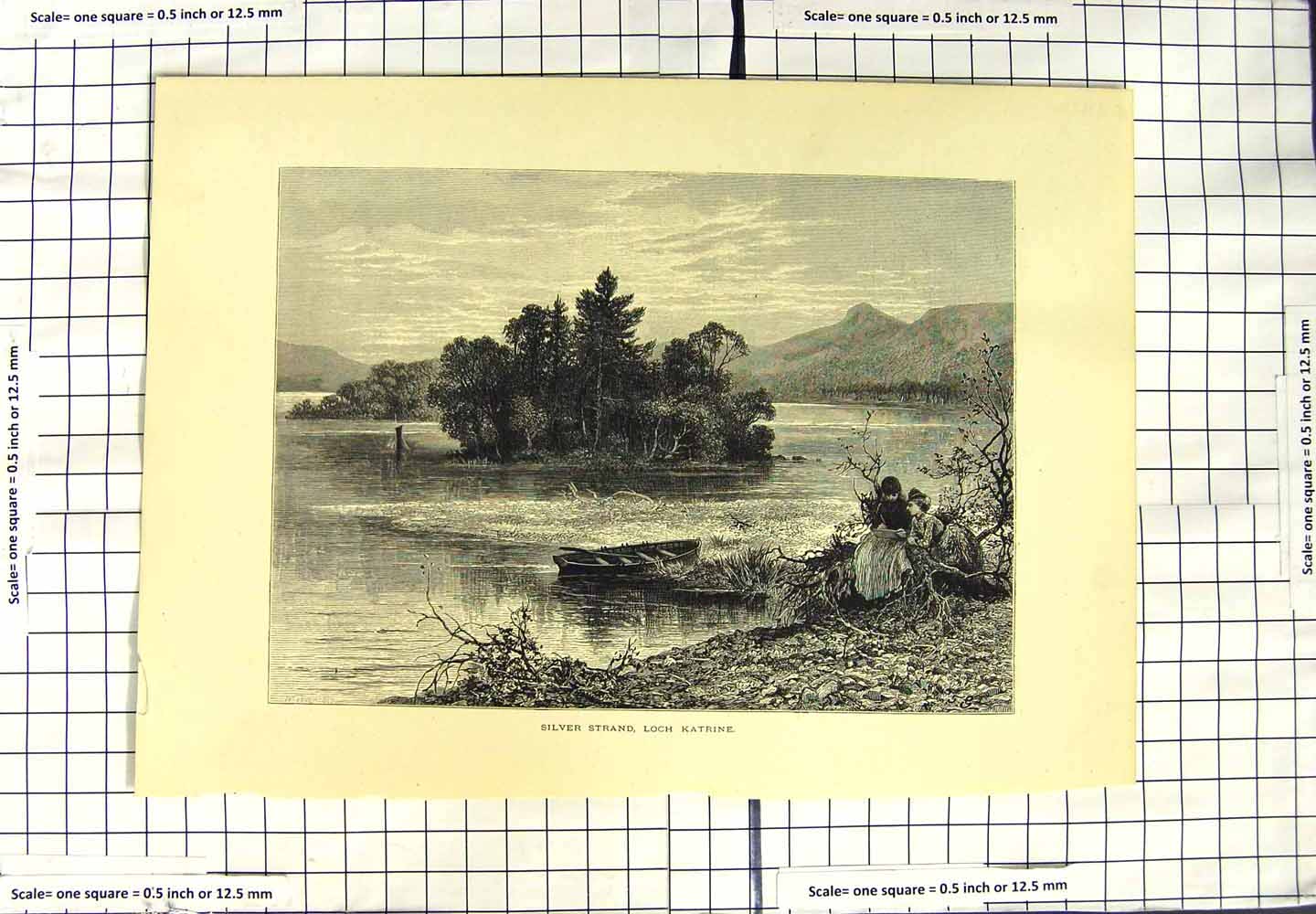 Original Old Antique Print Silver Strand Loch Katrine Scotland