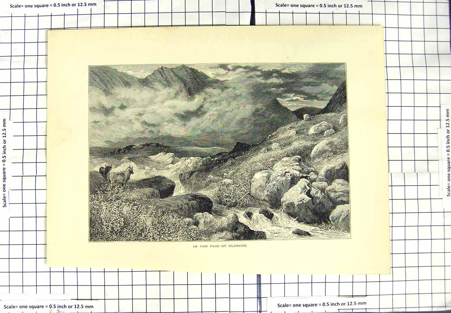 Original Old Antique Print View Pass Glencoe Mountains Scotland