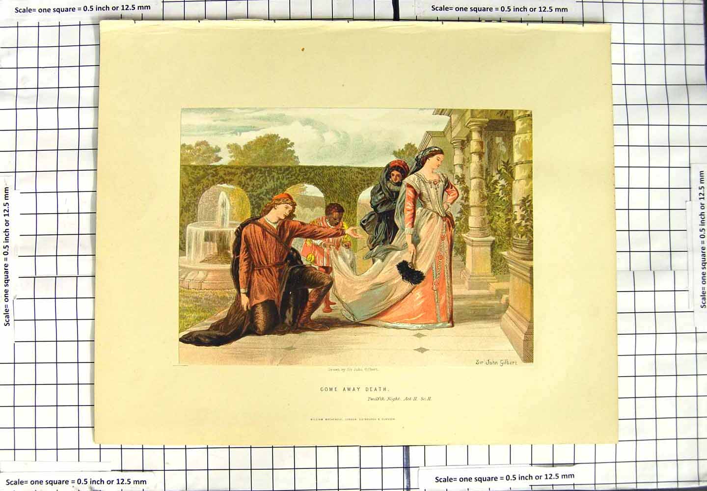 Original Old Antique Print John Gilbert Come Away Death Twelfth Night Theatre