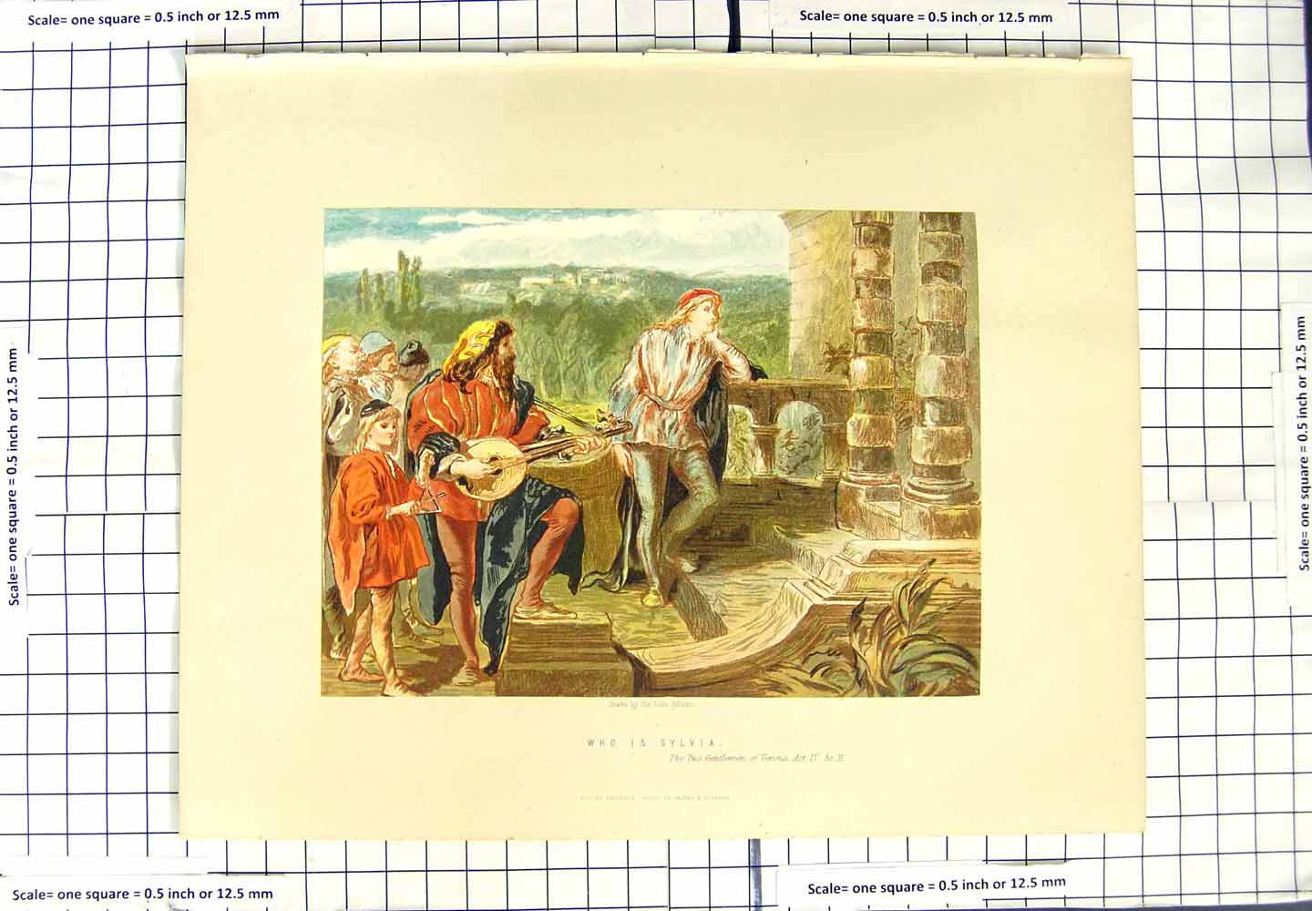 Old Antique Print John Gilbert Theatre Scene Who Sylvia Gentlemen Verona
