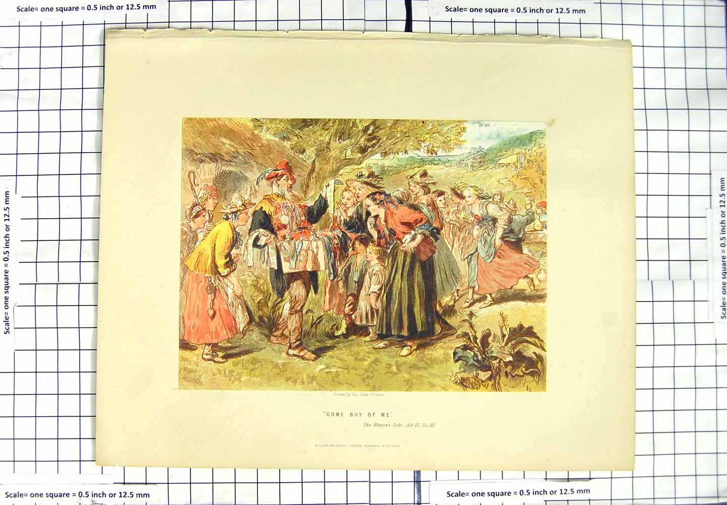 Original Old Antique Print Colour Man Street Salesman John Gilbert