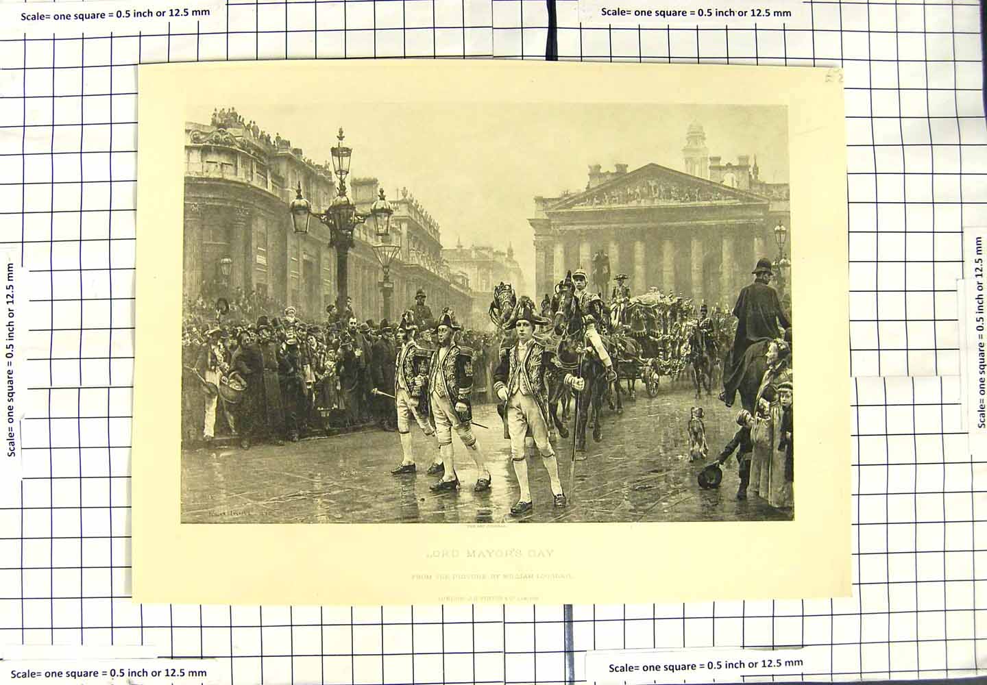 Original Old Antique Print Lord Mayor'S Day Street Procession Horses Carriage