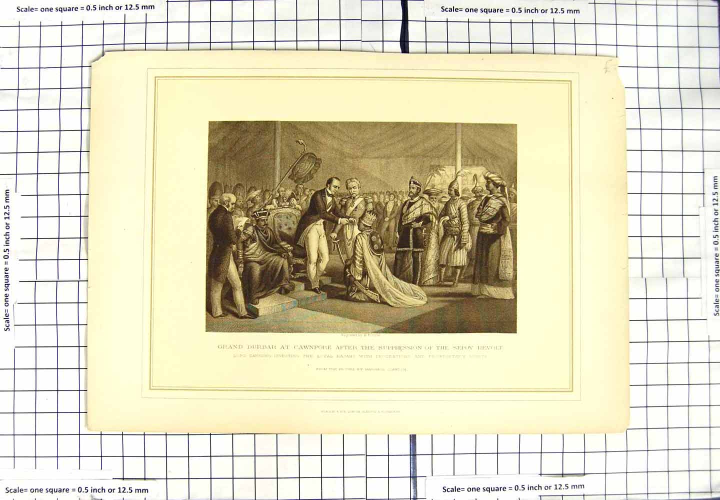 Old Antique Print Grand Durbar Cawnpore Suppression Sepoy Revolt Caning
