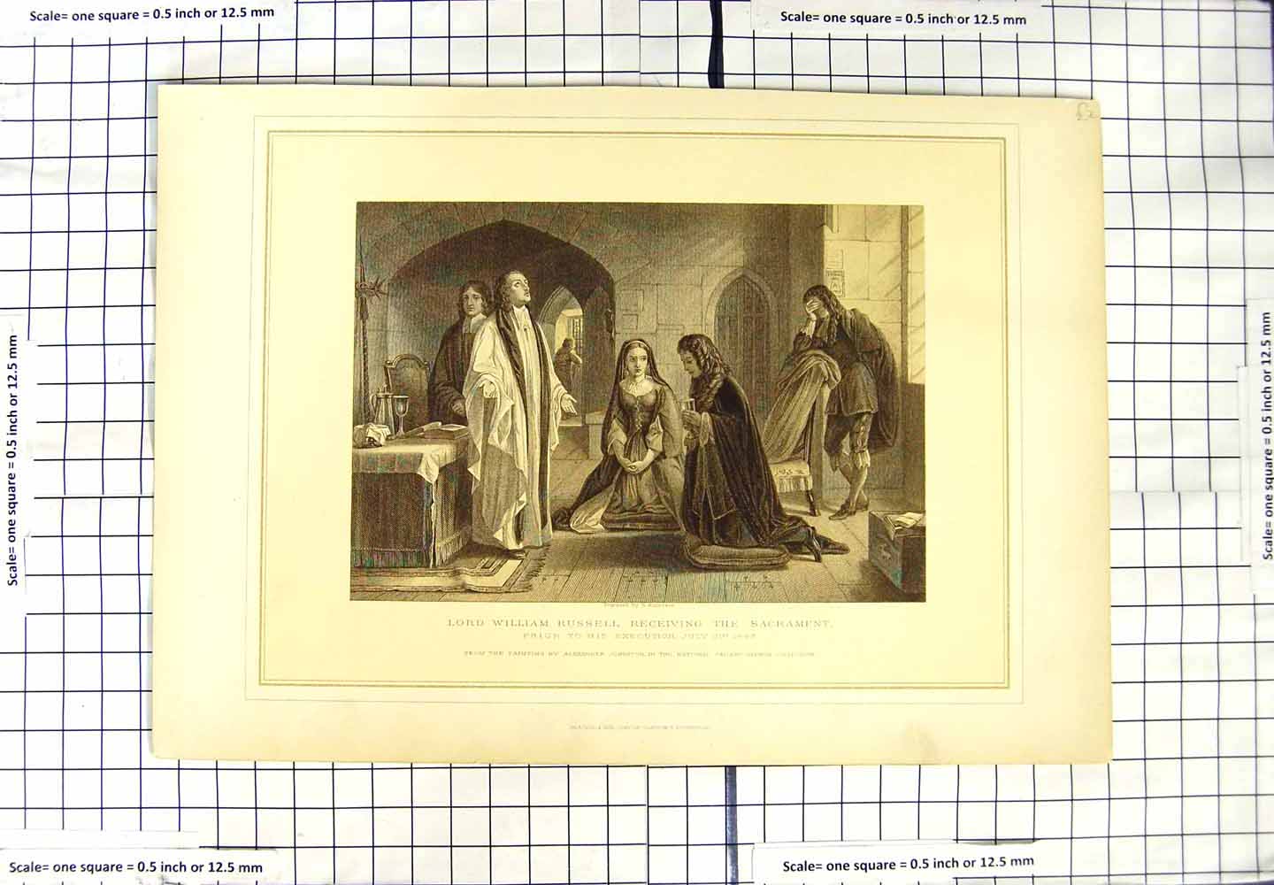 Original Old Antique Print Lord William Russell Sacrament Execution 1683