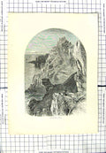 Original Old Antique Print View Penolver Point Rocks Cliffs