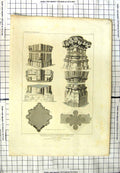 Old Antique Print 1817 Winchester Cathedral Church Ranson Capitols Bases 19th