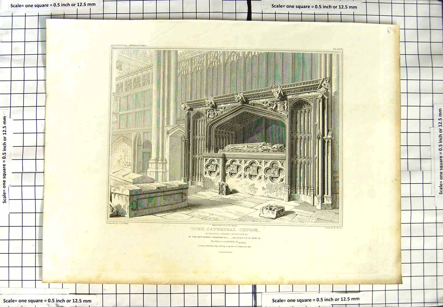 Old Antique Print 1818 York Cathedral Church Archbishop Savage Monument 19th