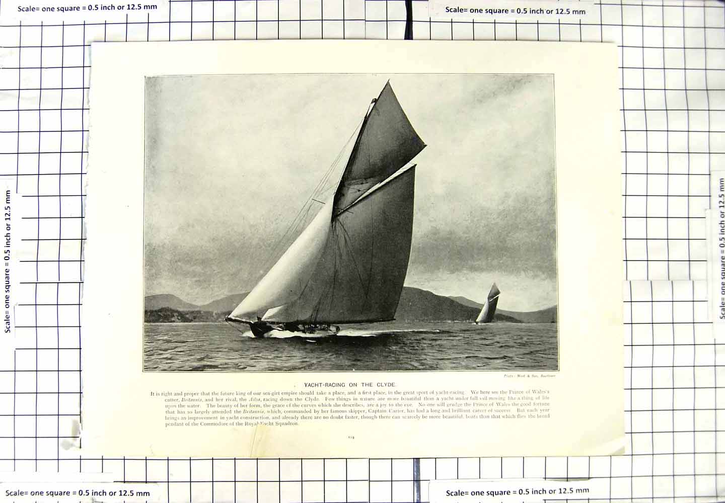 Antique Old Print Yacht Racing River Clyde Sport India Pole Vault Running