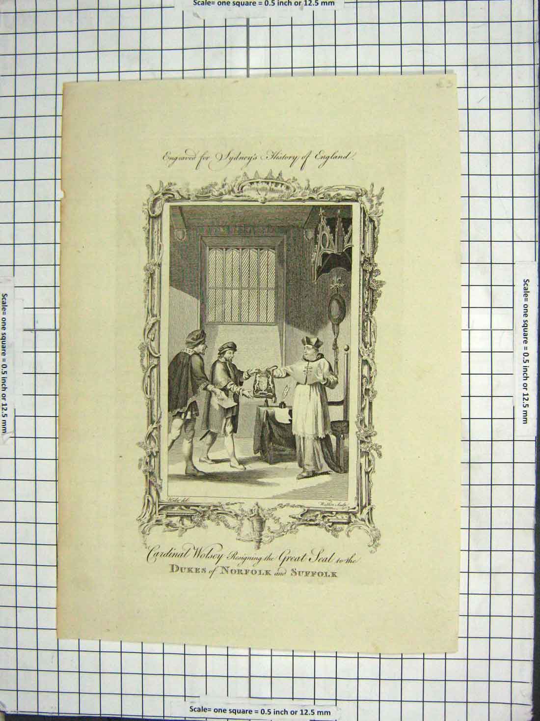 Old Antique Print Engraving Cardinal Wolsey Resigning Seal Duke Norfolk