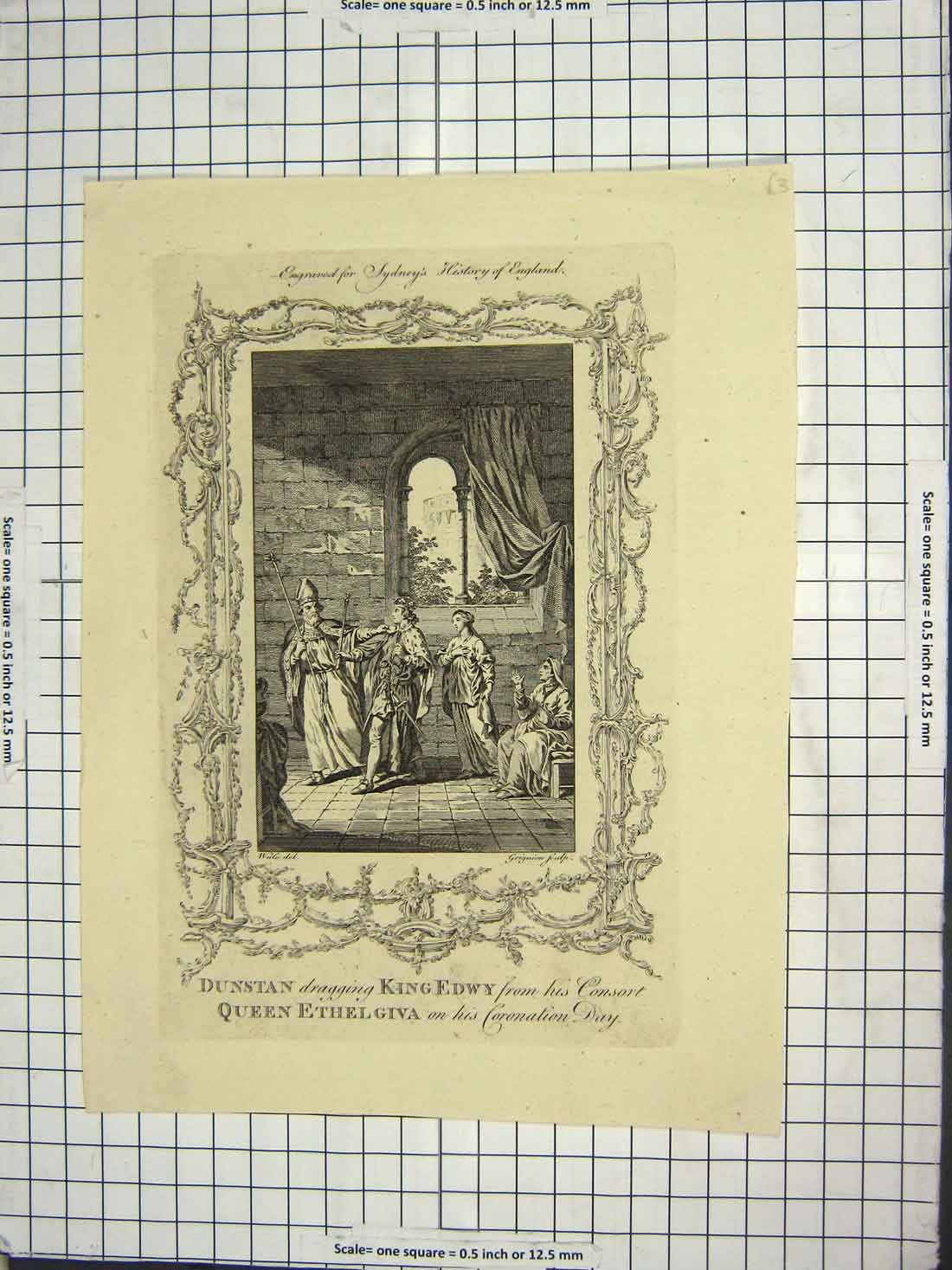 Old Antique Print Dunstan Dragging King Edwy Queen Ethelgiva Coronation