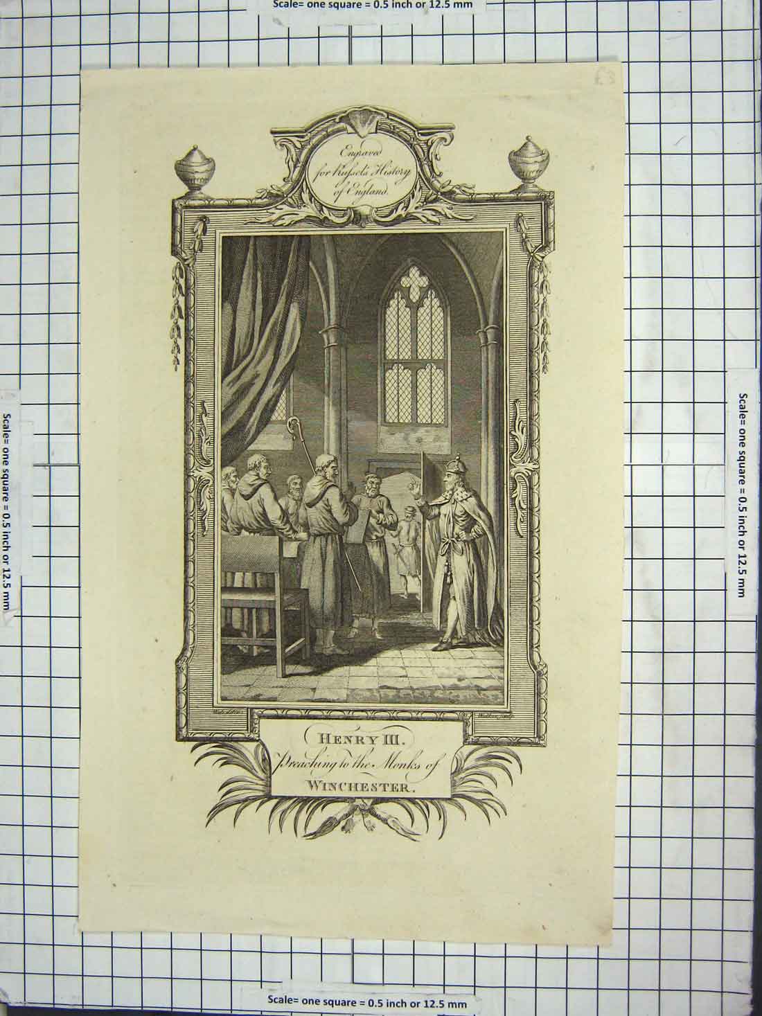 Original Old Antique Print Engraving Scene Henry Iii Preaching Monks Winchester