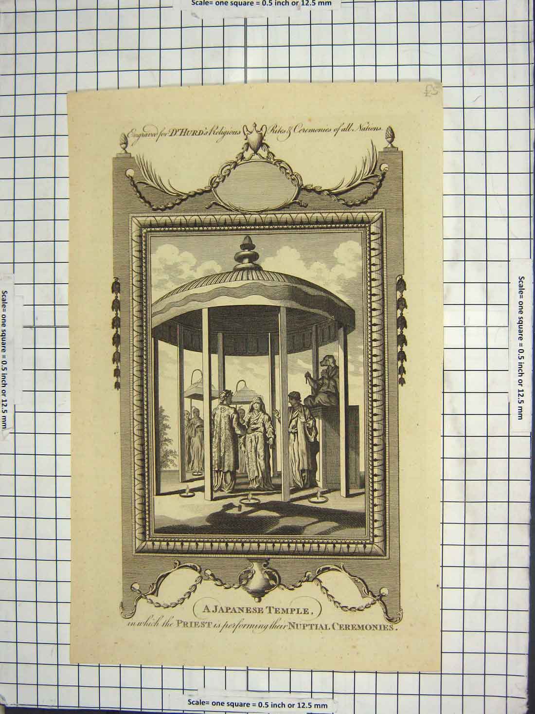 Original Old Antique Print Dr Hurd Religion Japanese Temple Priest Ceremonies