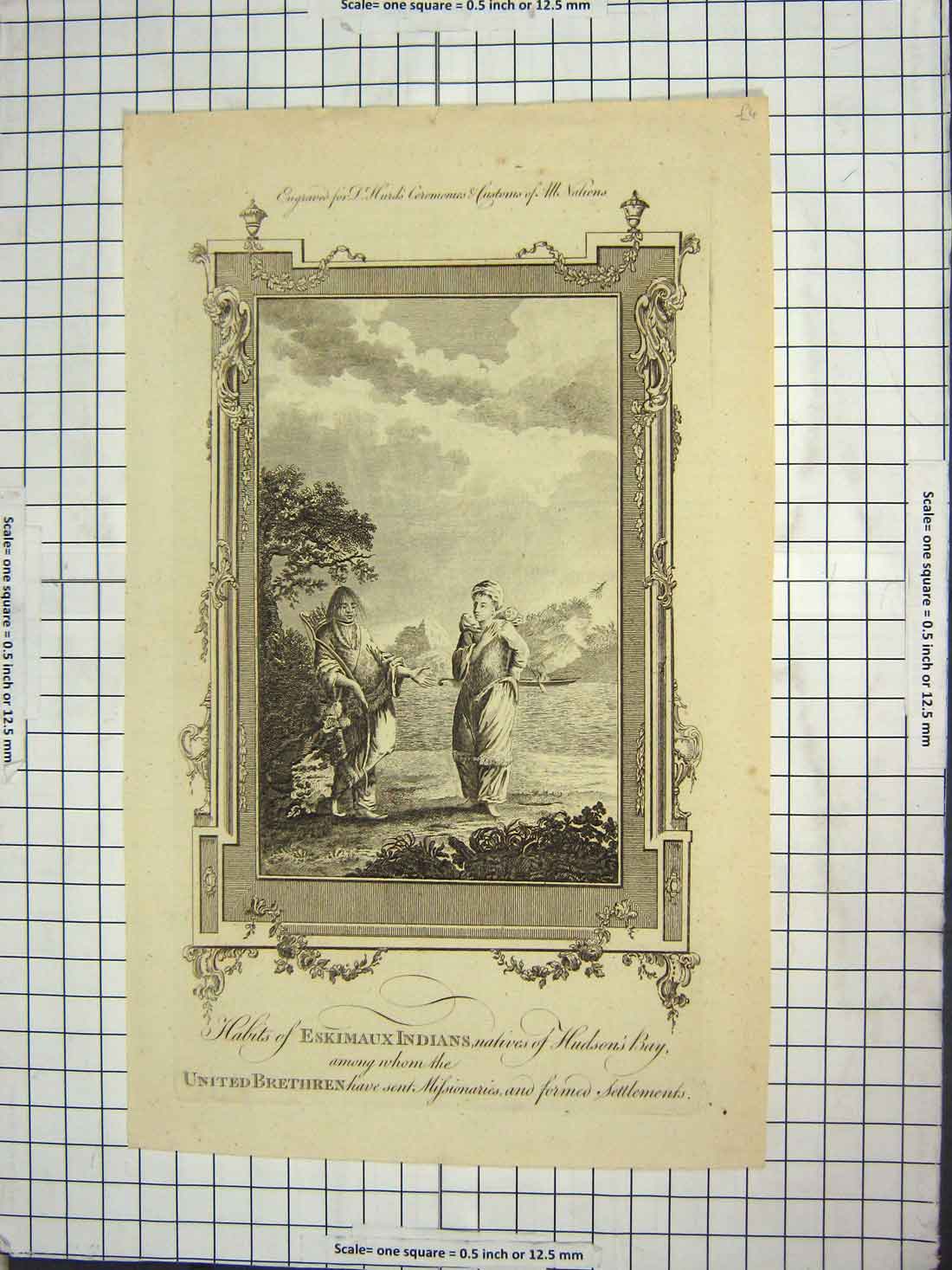 Original Old Antique Print Engraving Hurd Eskimaux Indians Natives Hudson'S Bay