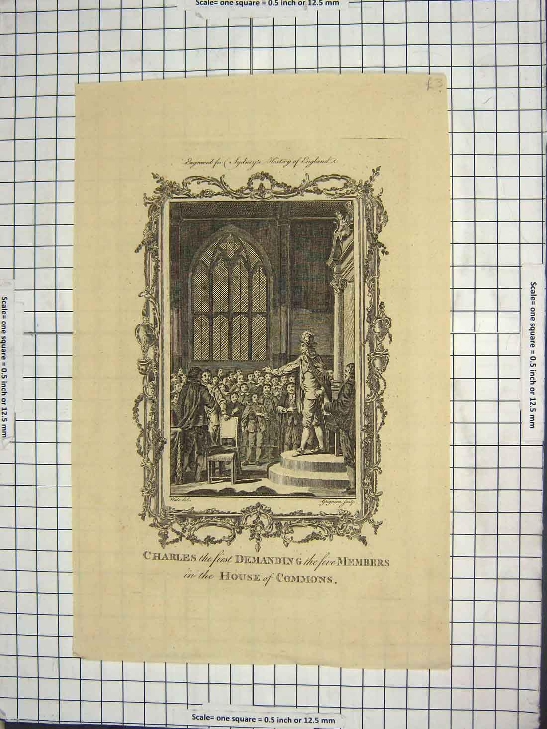 Original Old Antique Print King Charles Demanding Members House Commons