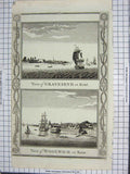 Original Old Antique Print View Gravesend Kent Woolwich Ships England Engraving