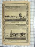 Original Old Antique Print View Gravesend Kent Woolwich War Ships England
