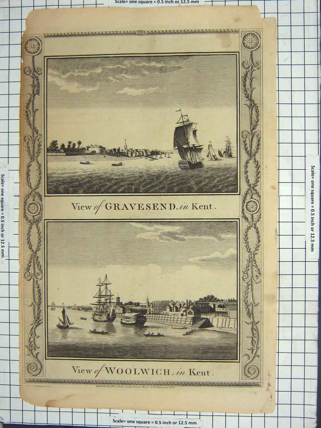 Original Old Antique Print View Gravesend Kent Woolwich War Ships England