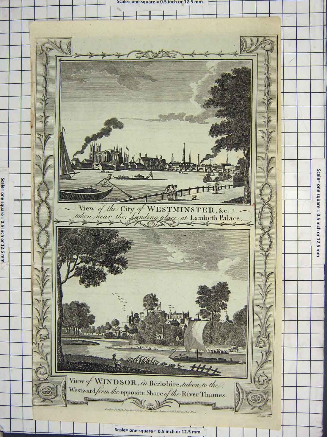 Original Old Antique Print Westminster Lambeth Palace Windsor Berkshire Thames