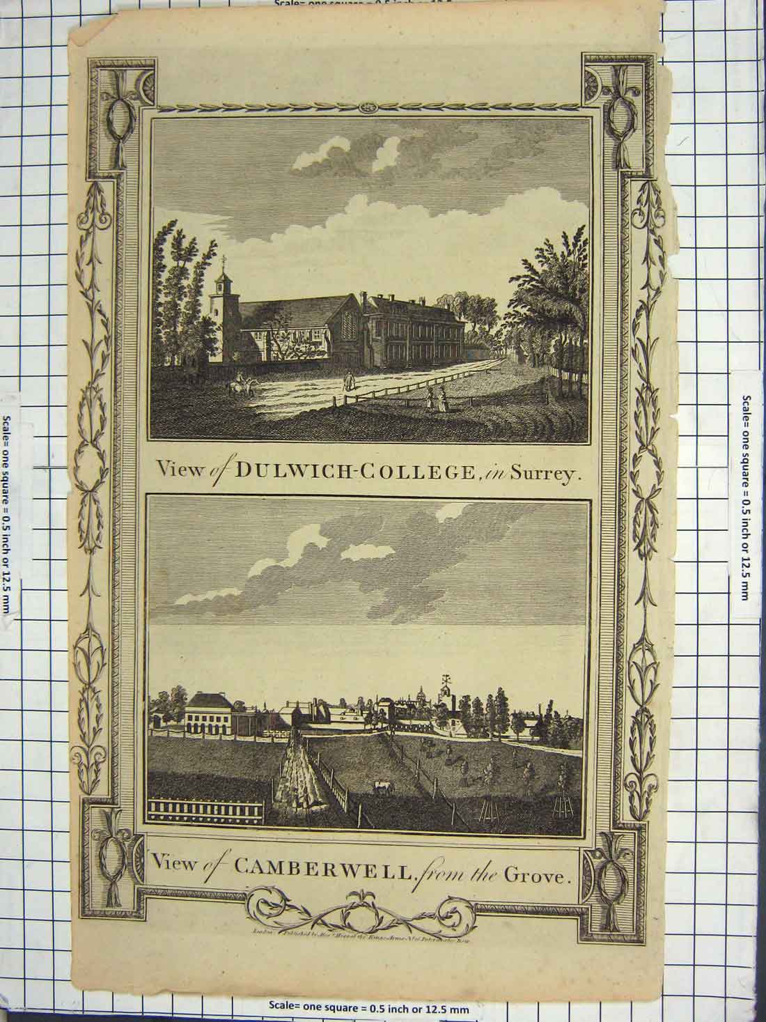 Old Antique Print Ref.10 Dulwich College Surrey Camberwell Grove England