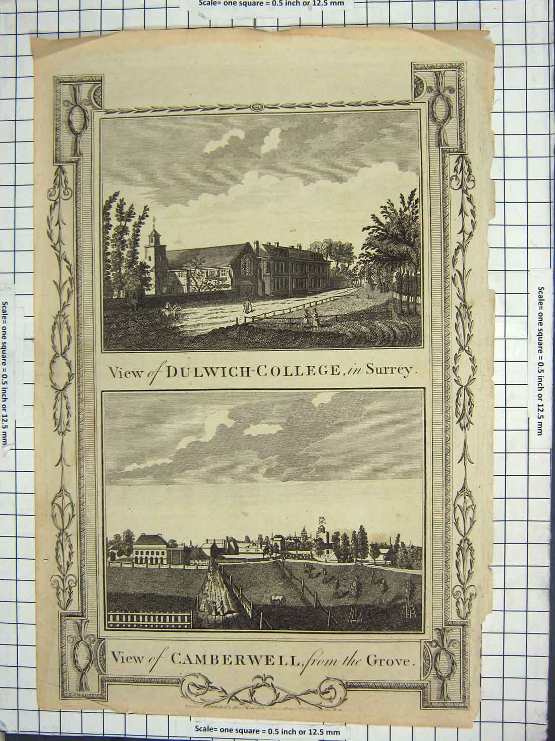 Old Antique Print Ref.11 Dulwich College Surrey Camberwell Grove England