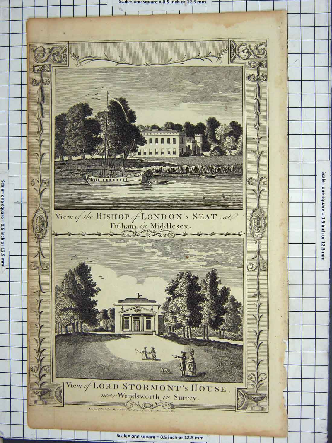 Old Antique Print Bishop London Fulham Middlesex Lord Stormont Wandsworth 19th