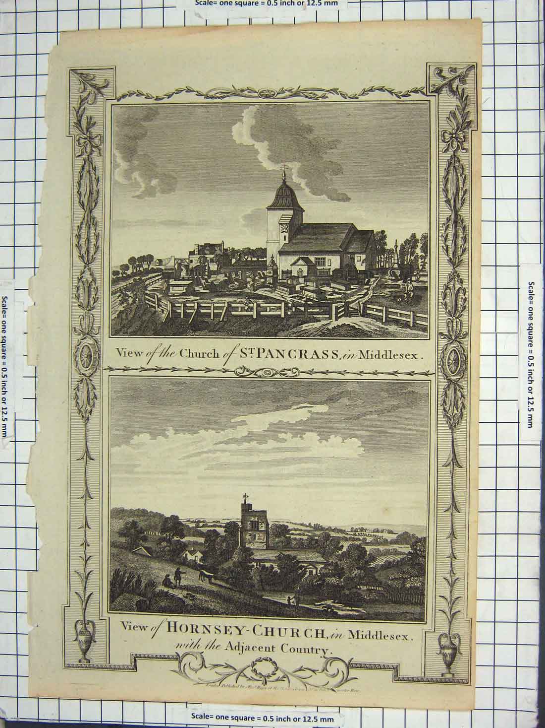 Old Antique Print Church Pancrass Middlesex Hornsey England Architecture 19th