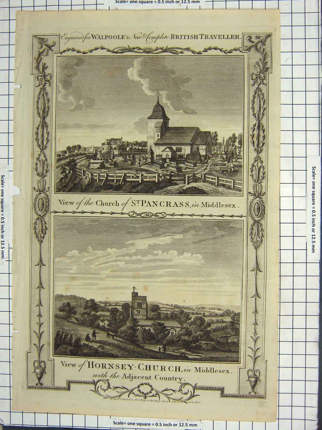 Antique Print Ref.12 Walpoole Church St. Pancrass Middlesex Hornsey England