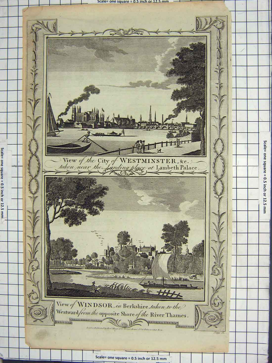 Original Old Antique Print View Westminster Lambeth Palace Windsor Berkshire