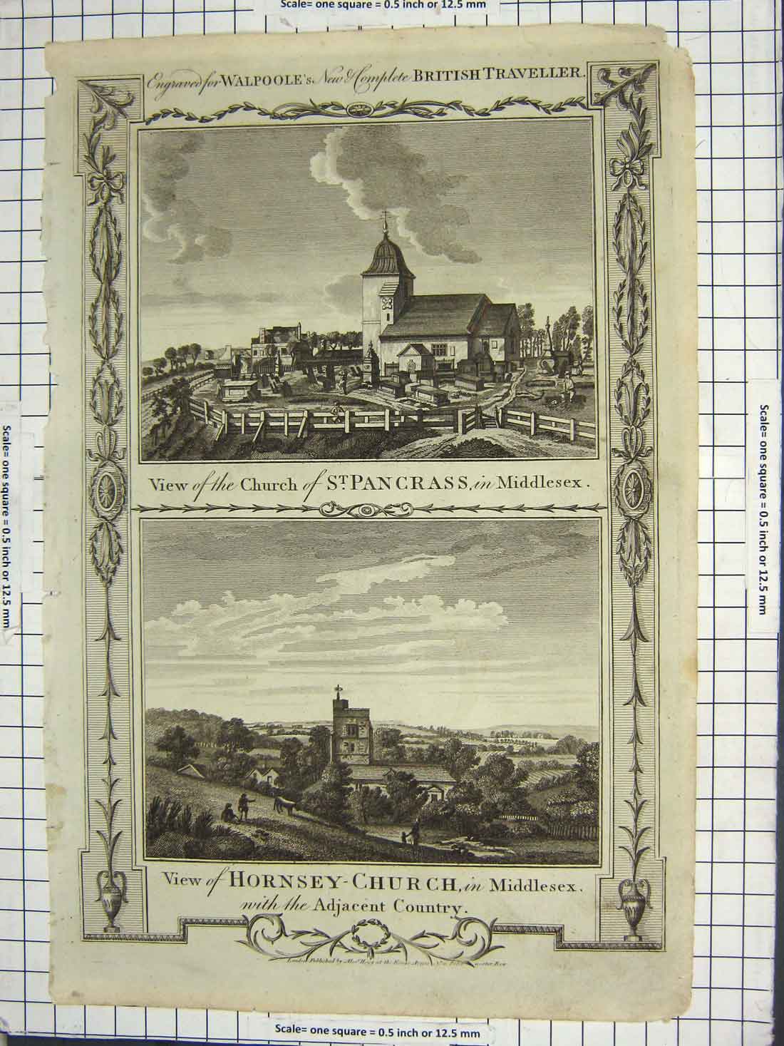 Antique Print Ref.14 Walpoole Church St. Pancrass Middlesex Hornsey Church