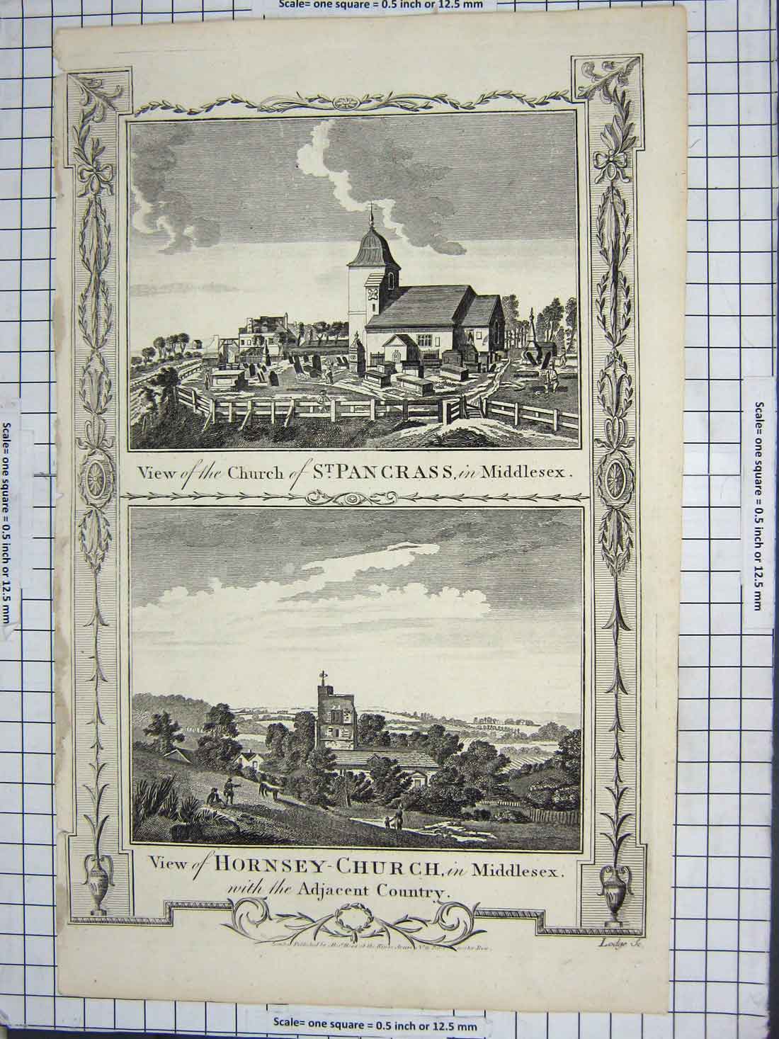 Original Old Antique Print View Church St. Pancrass Middlesex Hornsey England
