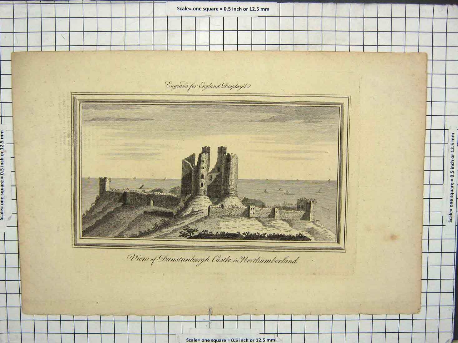 Original Old Antique Print View Dunstanburgh Castle Northumberland Engraving