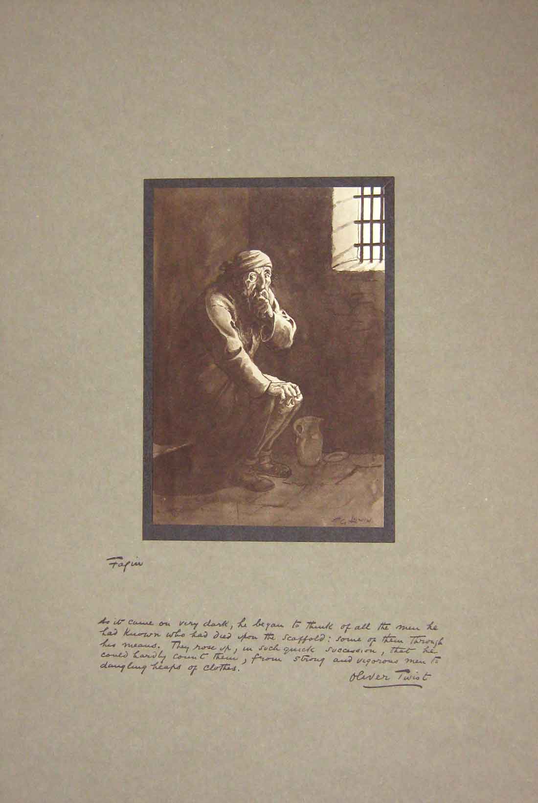 Original Old Antique Print Lewin Dickens Oliver Twist Portrait