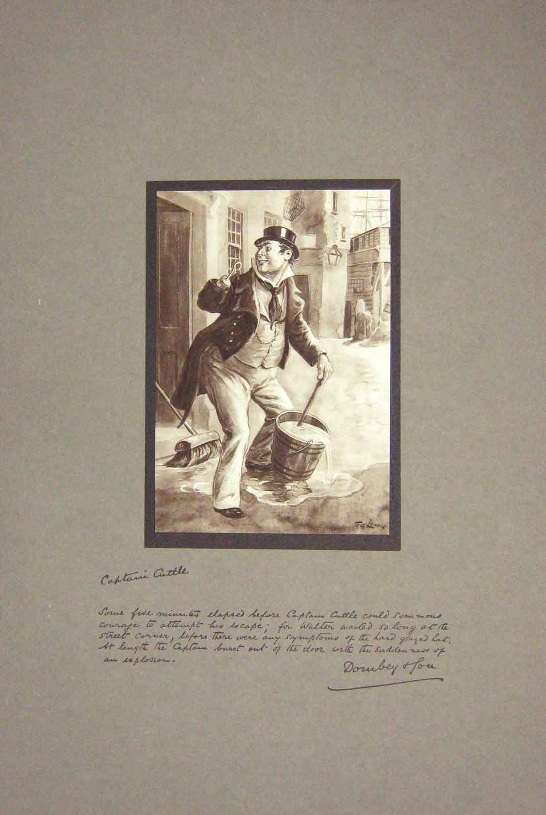 Original Old Antique Print Lewin Dickens Dombey Son Captain Cuttle Portrait
