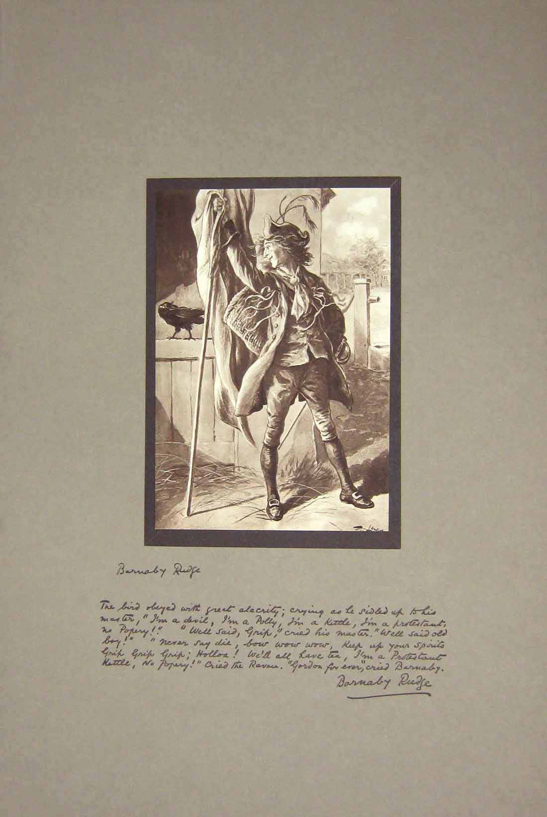 Original Old Antique Print Lewin Dickens Barnaby Rudge Portrait