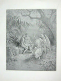 Original Old Antique Print 1881 Gustave Dore Paradise Lost Winged Hierarch Adam