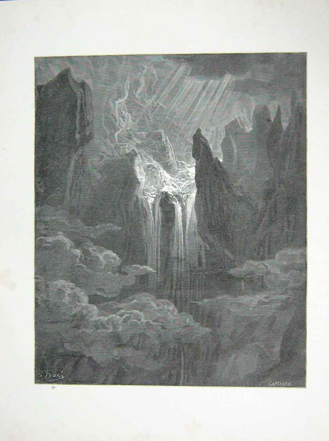 Old Antique Print 1881 Gustave Dore Paradise Lost Torrent Rapture Rocks 19th
