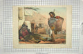 Original Old Antique Print Colour Drunk Man Scene Basket Public House