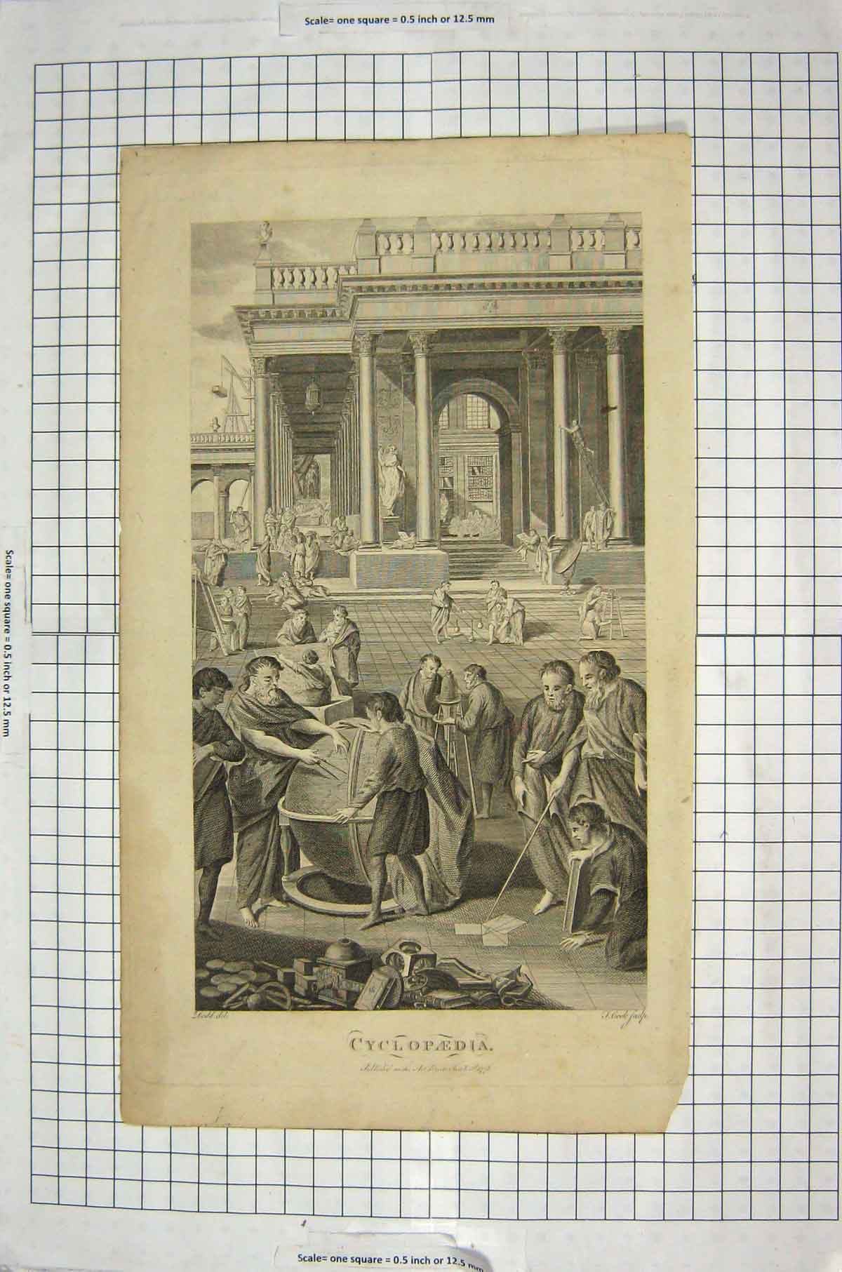 Original Old Antique Print Cyclopaedia 1778 People Scene Buildings 18th Century