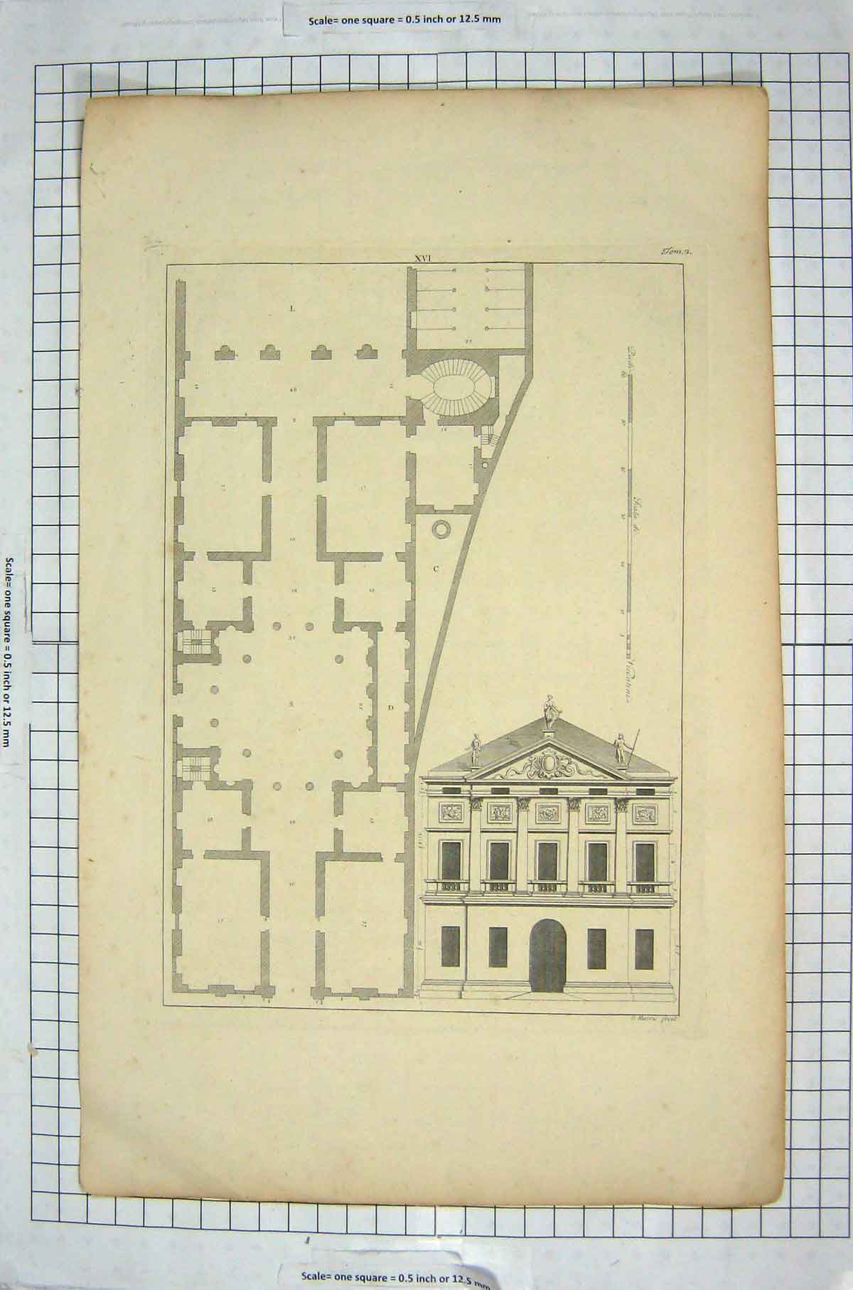 Original Old Antique Print Ref.955 Architecture Pillars Design Pattern Large
