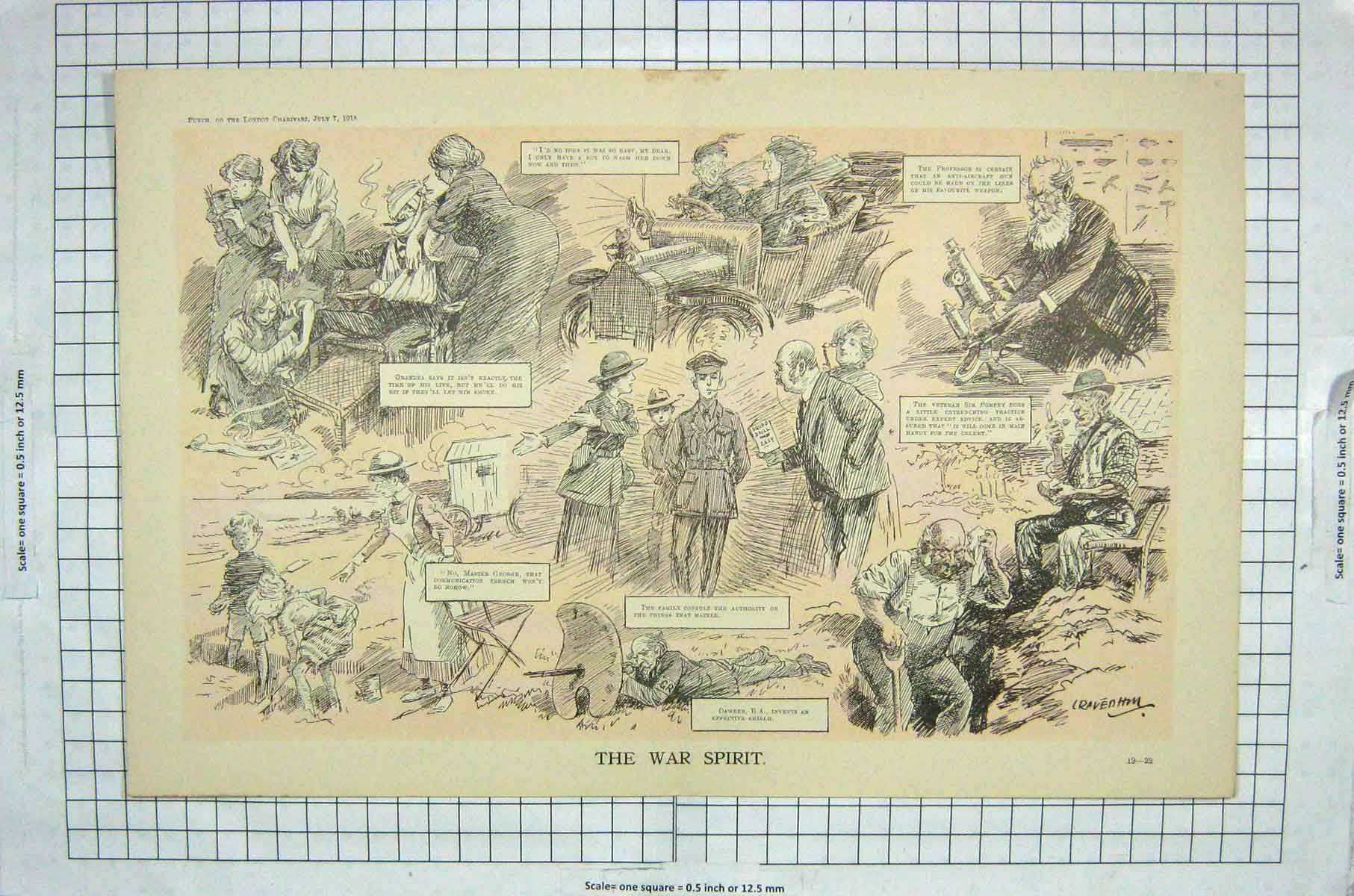 Original Old Antique Print War Spirit Siers Dawber 1915 George Pompey Telescope