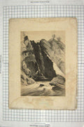 Original Old Antique Print View Ceunant Mawr Waterfall River Hanhart Brandard