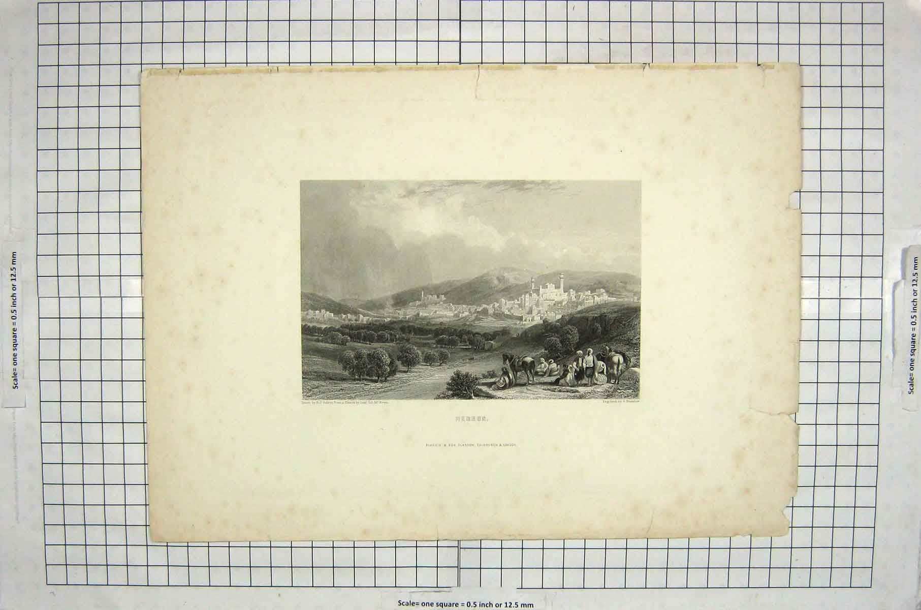 Old Antique Print View Hebron Mountains Houses Niven Bradshaw Engraving