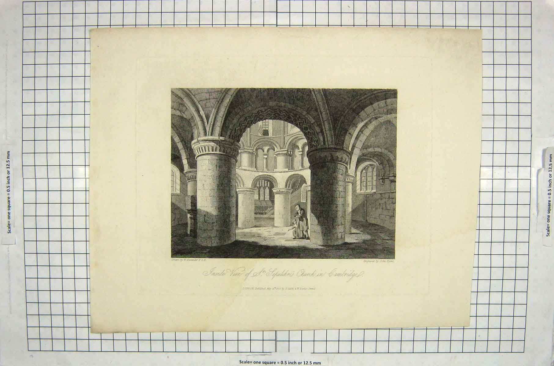 Old Antique Print Inside View Sepulchres Church Cambridge Alexander Byrne